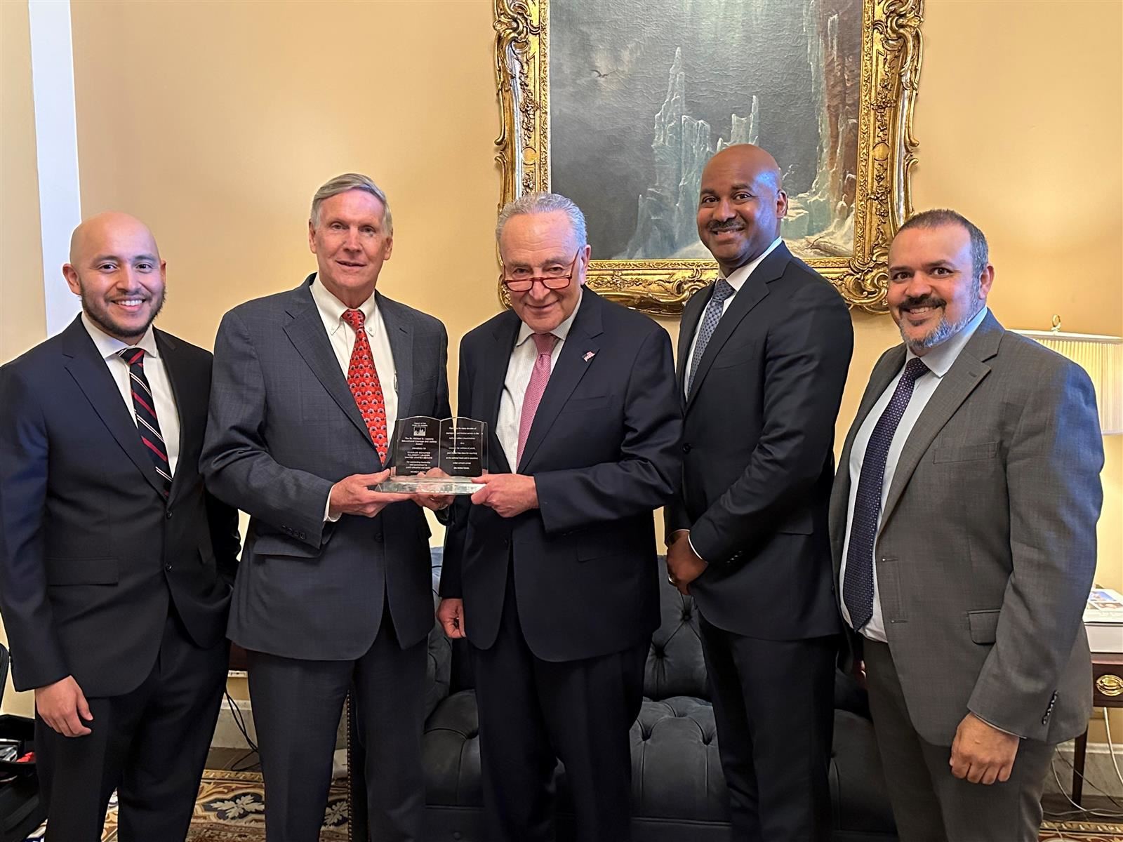 Senator Schumer received the Michael Casserly Award at his office in the United States Capitol in Washington, DC.