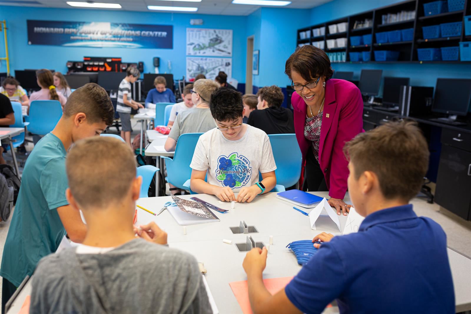 Orange County Schools Superintendent Barbara Jenkins visits students on the first day of school. 