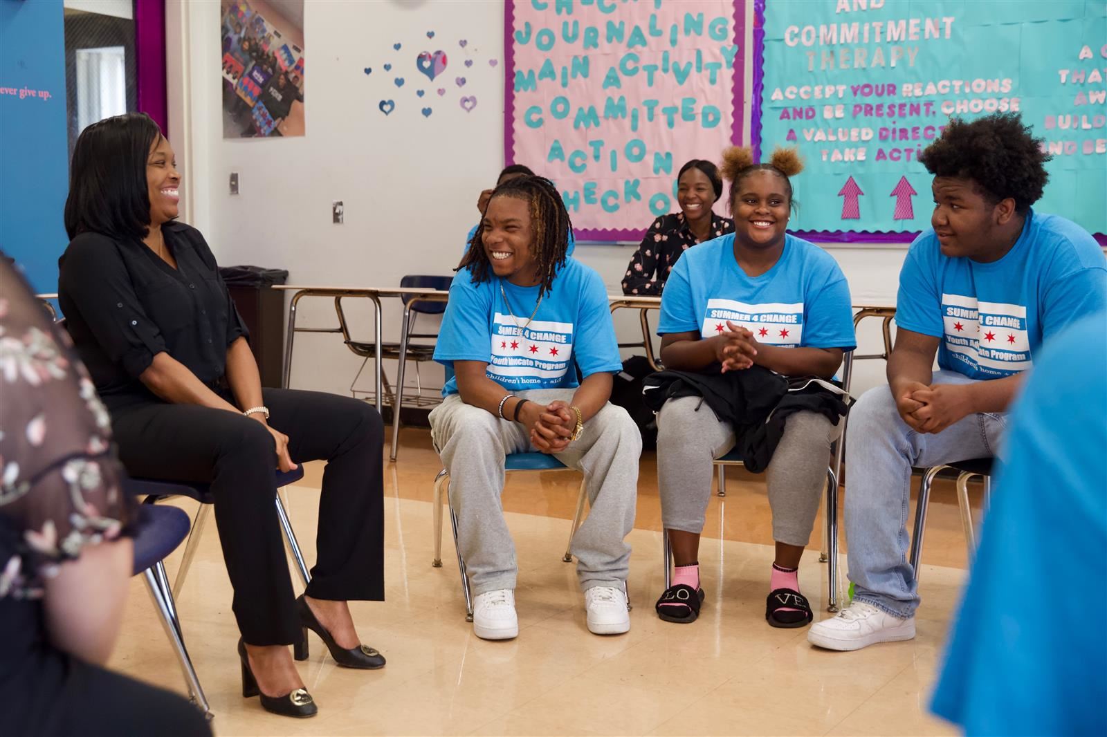Chicago Schools CEO Janice Jackson congratulates students for participating in the Summer for Change program 