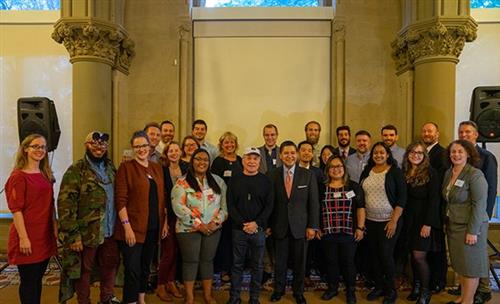 Mayor De Blasio and Chancellor Carranza with Paul Simon Music Fellows