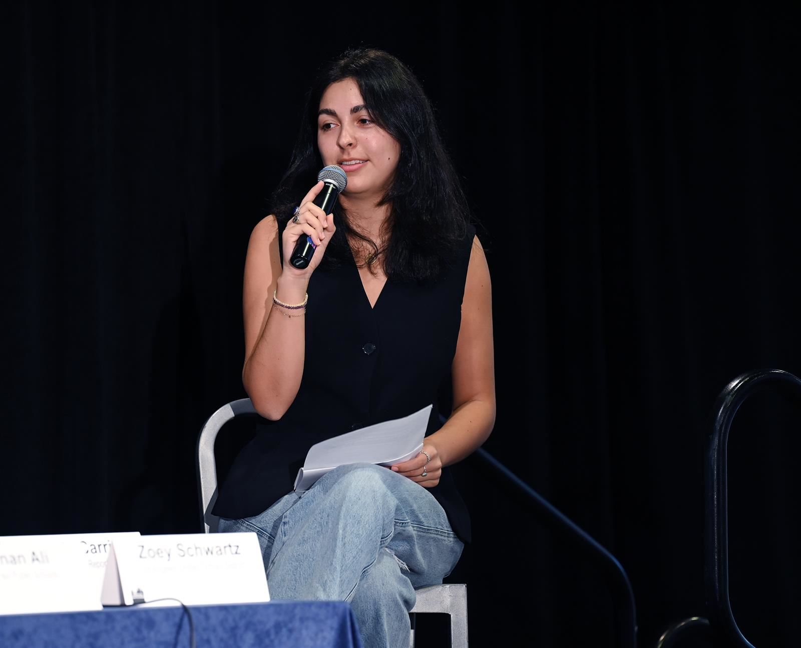 Sequoia Carrillo moderating the Student Town Hall amplifying student voices