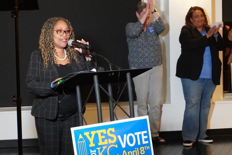 KCPS Superintendnet, Jennifer Collier addresses the community after the bond vote.