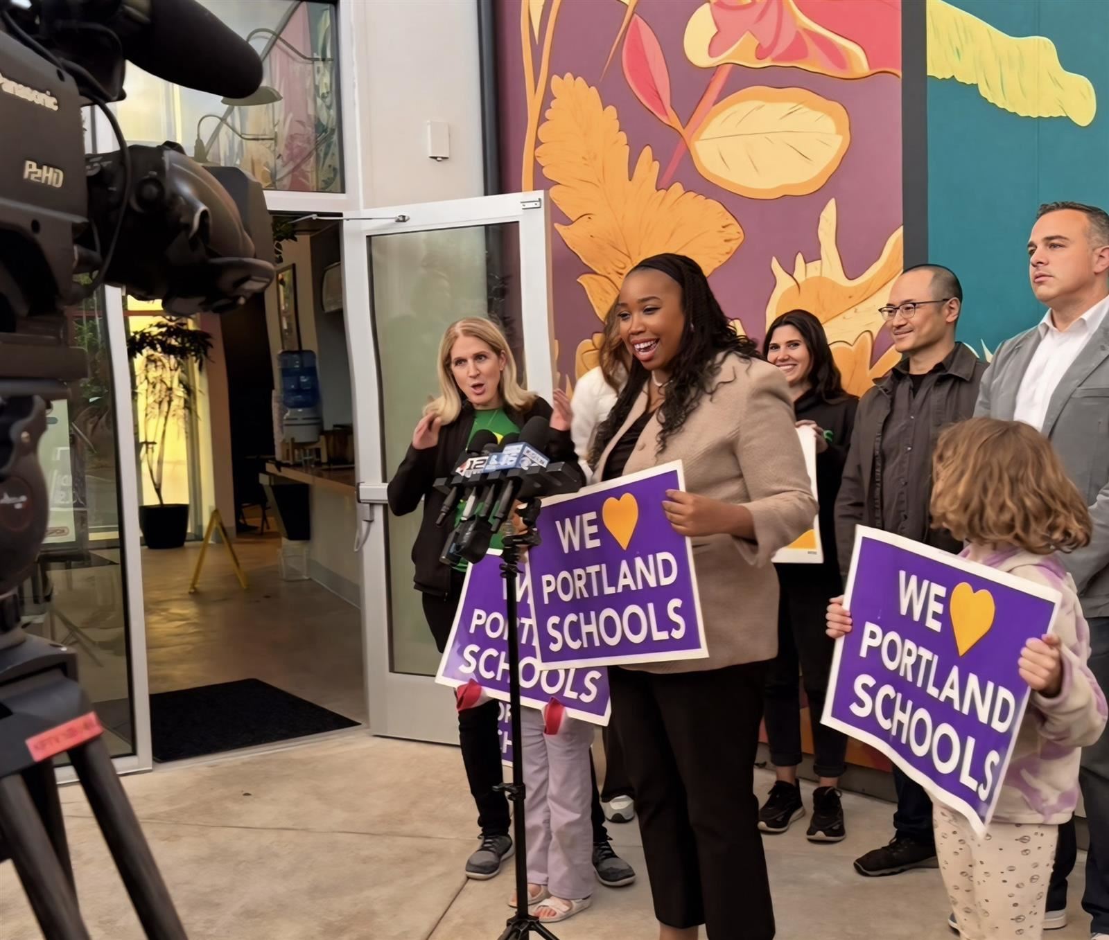Portland Public Schools Superintendent, Kimberlee Armstrong at an event following the bond measure vote. 
